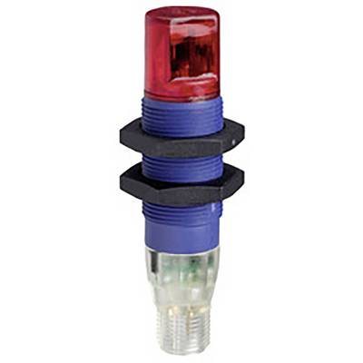 Un voyant lumineux LED rouge et bleu de forme cylindrique. Il est équipé de deux joints d'étanchéité en caoutchouc noir.