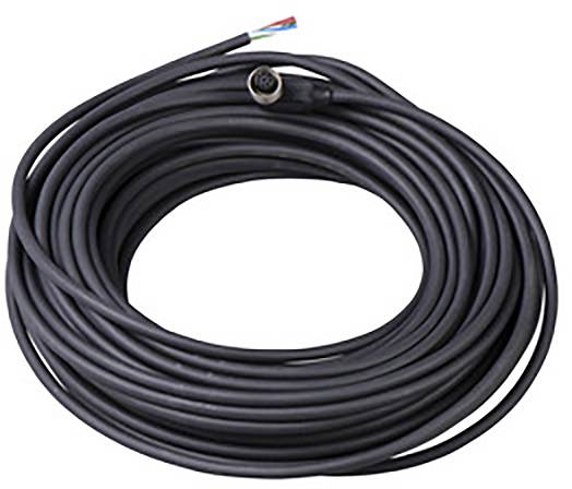 Câble noir, long, enroulé, avec une extrémité ouverte montrant des fils de couleur. Adapté pour les connexions et installations électriques.