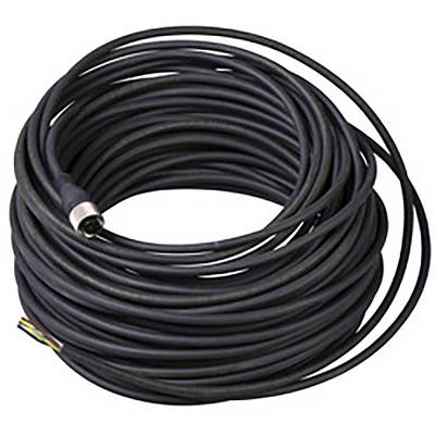Un grand rouleau de câble noir, enroulé avec une extrémité libre, montrant des fils colorés. Adapté pour les connexions électriques.