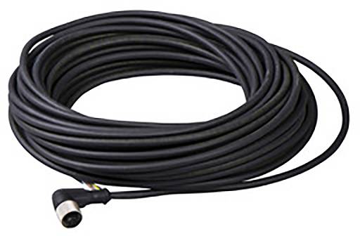 Un long rouleau de câble noir enroulé avec une prise en forme de L à son extrémité.