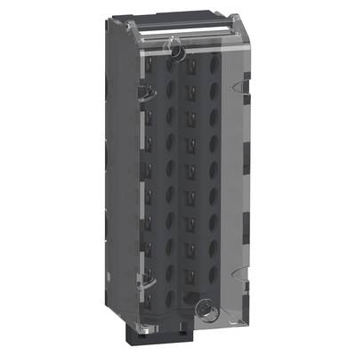 Composant électronique noir avec un couvercle transparent en plastique, de forme rectangulaire, avec des ouvertures de connexion visibles sur la surface supérieure.