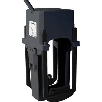 Un composant électrique noir avec deux clips verticaux, fixé sur un rail ou un support. Un câble est visible en haut.