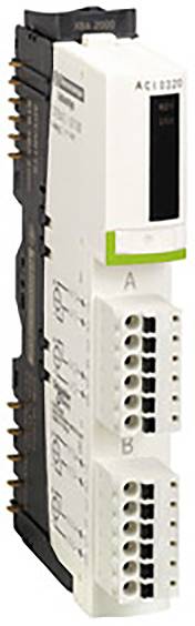 Module électronique avec deux connecteurs marqués 'A' et 'B', et un affichage numérique en haut à droite.