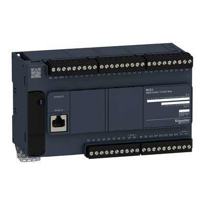 Un module de commande noir de la marque Schneider Electric avec plusieurs bornes de connexion et une interface Ethernet. Numéro de modèle : TM221ME16T.