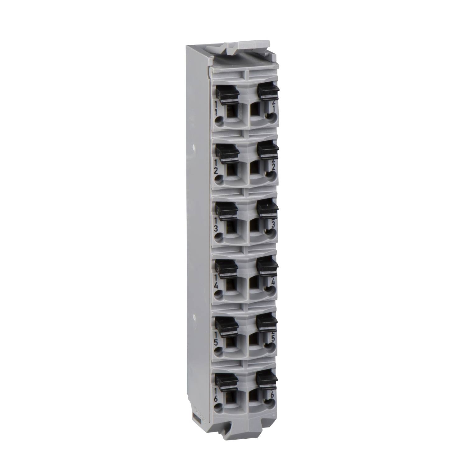 Un bloc multiprise vertical avec plusieurs connexions noires, numérotées de 1 à 5, pour l'organisation des câbles.