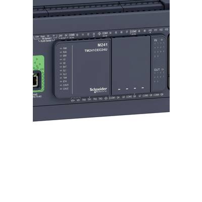 Unité de commande programmable M241 de Schneider Electric avec plusieurs interfaces pour applications industrielles.