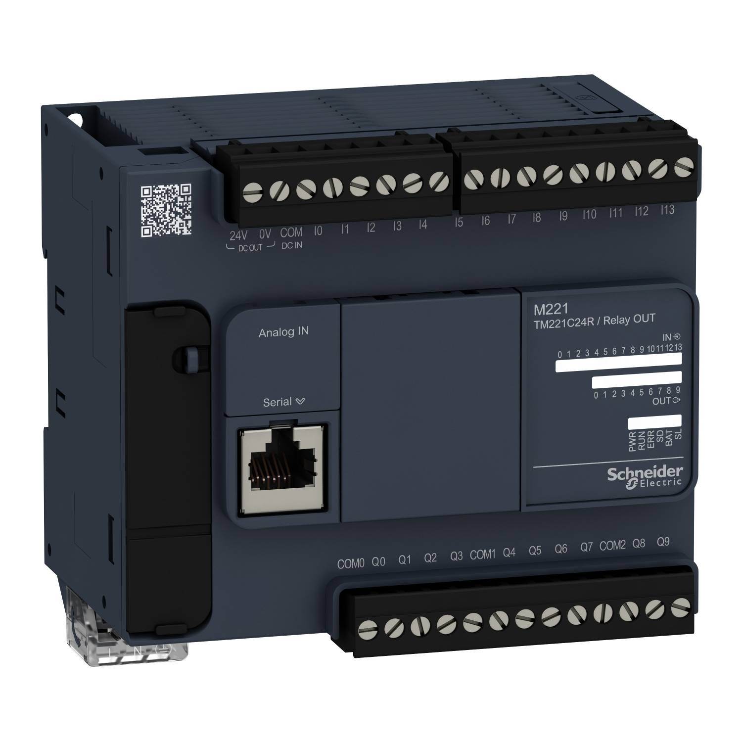 Automate programmable (API) Schneider Electric, modèle M221, avec plusieurs connexions pour l'automatisation industrielle.