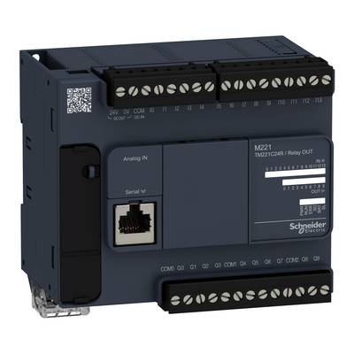 Automate programmable (API) Schneider Electric, modèle M221, avec plusieurs connexions pour l'automatisation industrielle.