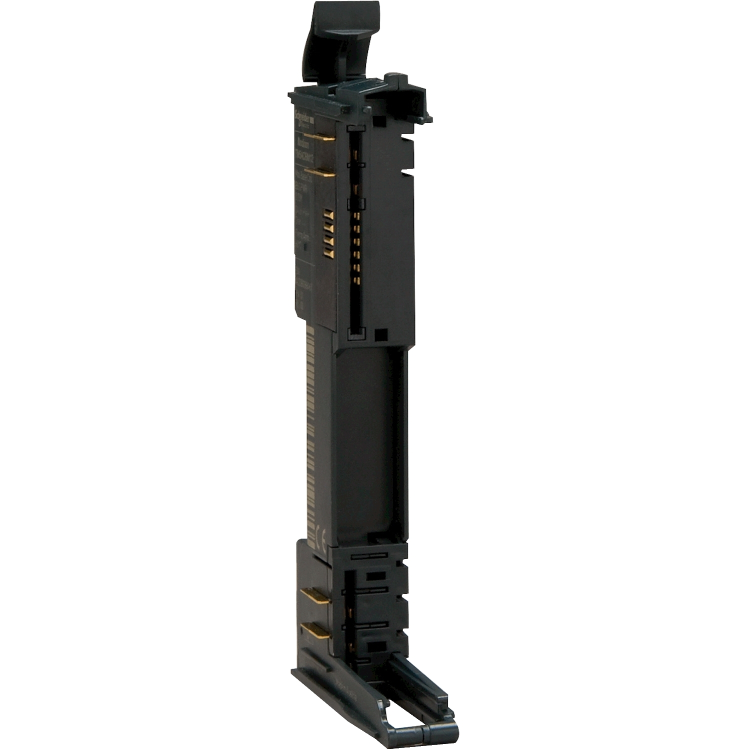 Connecteur électrique noir à structure verticale, présentant des contacts apparents et une construction robuste, conçu pour des applications industrielles.