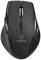 Souris d'ordinateur sans fil noire avec molette de défilement et logo de marque sur le dessus, adaptée aux applications informatiques.