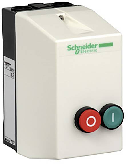 Interrupteur électrique de Schneider Electric à deux boutons : rouge pour 'Arrêt' et vert pour 'Marche'.