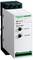 'Démarreur progressif Schneider Electric avec boutons rotatifs pour le réglage du temps de démarrage et de la tension initiale, avec indicateurs de fonctionnement et de tension.'