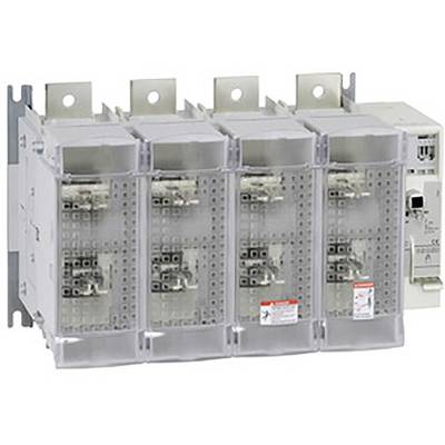 Un disjoncteur tétrapolaire avec des capots transparents, monté sur un support. Il est utilisé dans les armoires électriques.