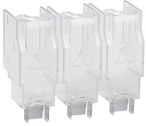 Trois couvercles en plastique transparent pour supports de batterie, disposés en ligne.