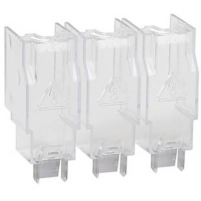 Trois couvercles en plastique transparent pour supports de batterie, disposés en ligne.