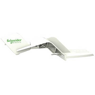 Un élément de fixation blanc avec le logo 'Schneider Electric', probablement destiné à la gestion des câbles dans des applications industrielles.