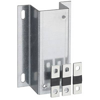Rail métallique avec trous de vis, adapté pour fixer ou maintenir des composants. Trois petites pièces métalliques allongées à côté.