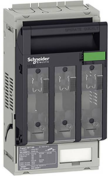 Boîtier d'un dispositif électrique avec trois disjoncteurs, de la marque 'Schneider Electric', identifiable sur la face avant.