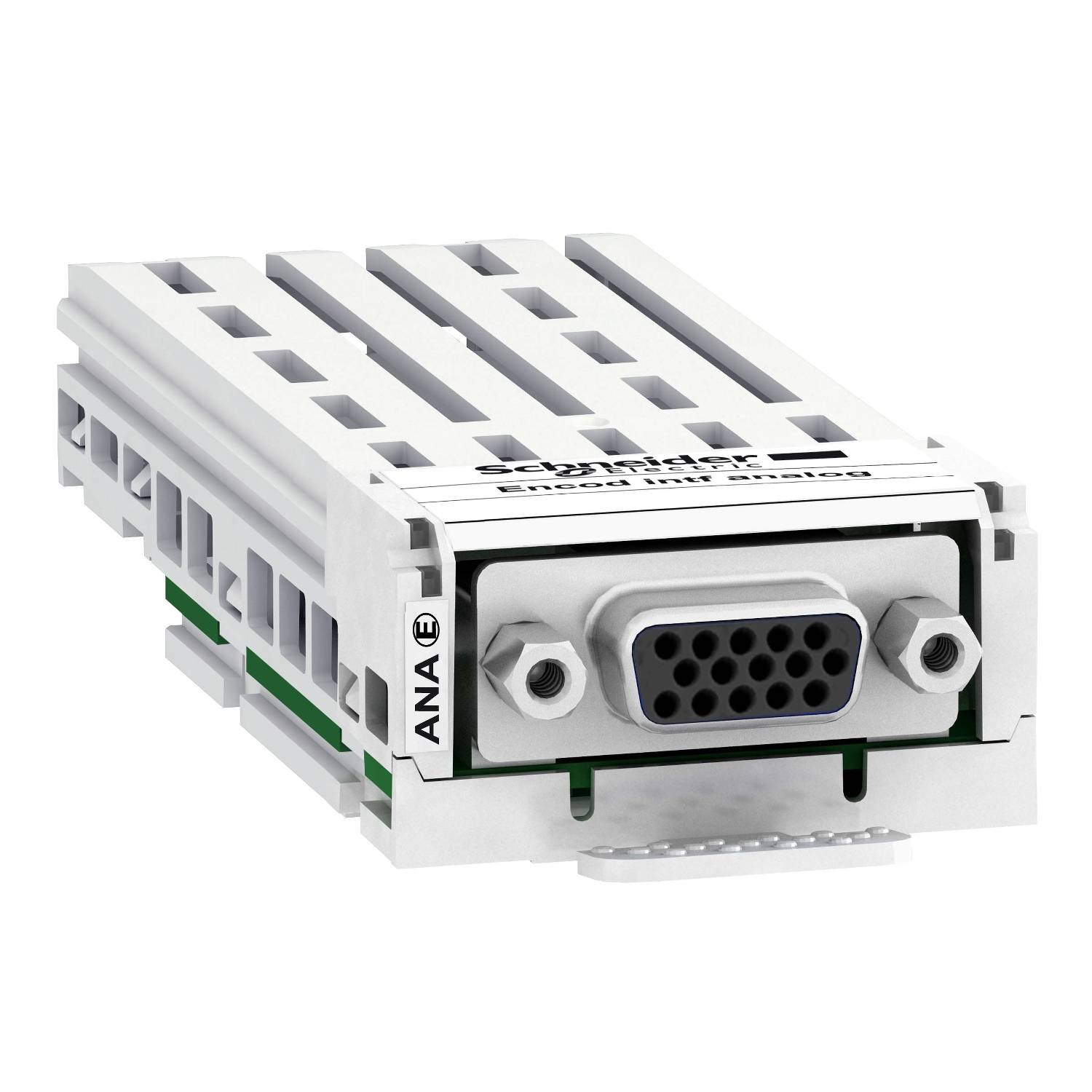 Un module électronique blanc à plusieurs emplacements et avec une connexion centrale. Inscription : 'ANA'.
