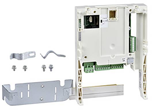 Appareil électronique avec son boîtier retiré, montrant les connexions et les circuits imprimés, accompagné d'éléments de montage tels que des vis et des supports.