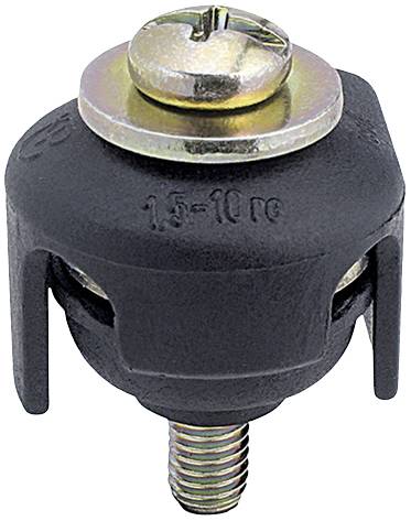 Connecteur de câble noir avec filetage métallique et vis de fixation, adapté pour des sections de câble de 1,5 à 10 millimètres carrés.