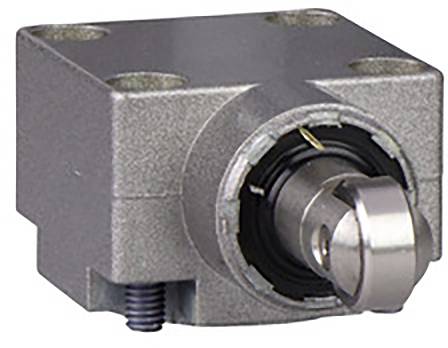 Un élément mécanique de couleur argent avec une tige cylindrique et des trous de fixation, probablement une structure de verrouillage ou de connexion.