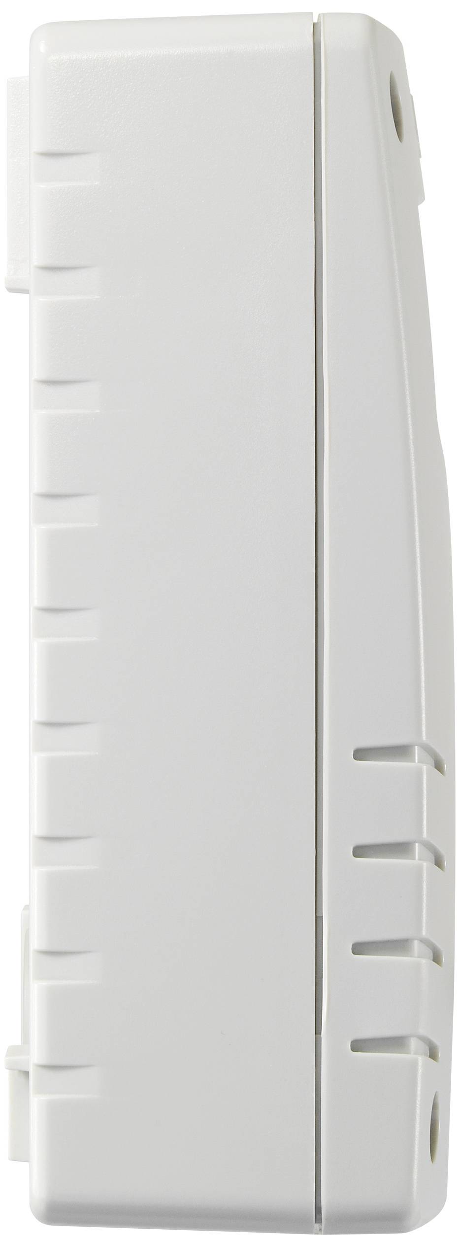 Un dispositif en plastique blanc rectangulaire avec un design nervuré sur les côtés, positionné verticalement.