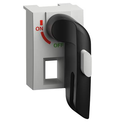 Un levier noir sur un appareil pointe vers 'ON' (en haut, en rouge) et 'OFF' (en bas, en vert), représenté par une ligne rouge.