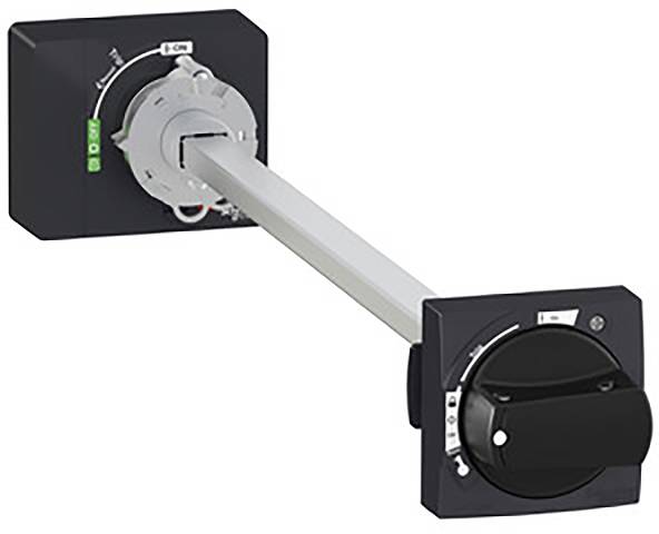 Interrupteur marche/arrêt avec une longue poignée et un bouton rotatif noir, monté sur un socle rectangulaire.