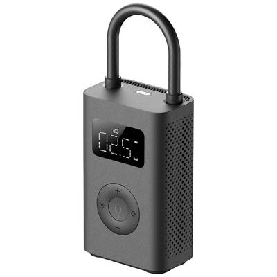 Pompe à air portable noire avec affichage numérique, indiquant '0,25 BAR'. Boutons sur le devant pour le contrôle. Idéale pour les pneus.
