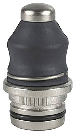 Tige de valve métallique pour pneus de véhicule, colorée en noir et argent. Utilisée pour maintenir la pression des pneus.