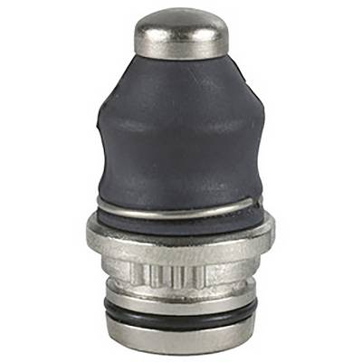 Tige de valve métallique pour pneus de véhicule, colorée en noir et argent. Utilisée pour maintenir la pression des pneus.