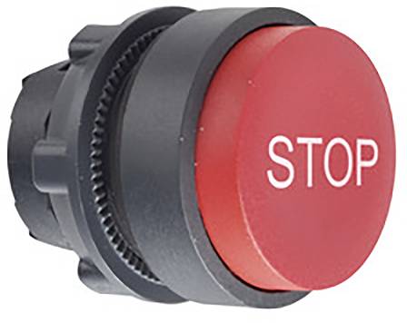 Bouton d'arrêt d'urgence rouge portant l'inscription « STOP ».