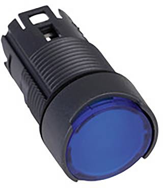 Un bouton-poussoir bleu, cylindrique à surface striée, utilisé pour commander des appareils électriques ou des processus.