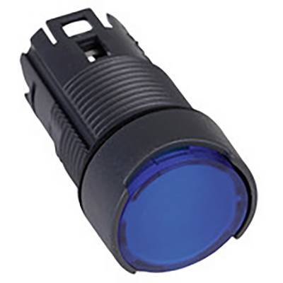 Un bouton-poussoir bleu, cylindrique à surface striée, utilisé pour commander des appareils électriques ou des processus.