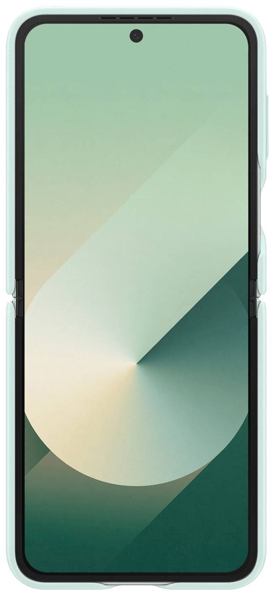 Un smartphone au design vert avec un arrière-plan géométrique sur l'écran.