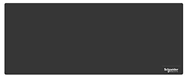 Un sous-main rectangulaire noir avec un petit logo dans le coin.