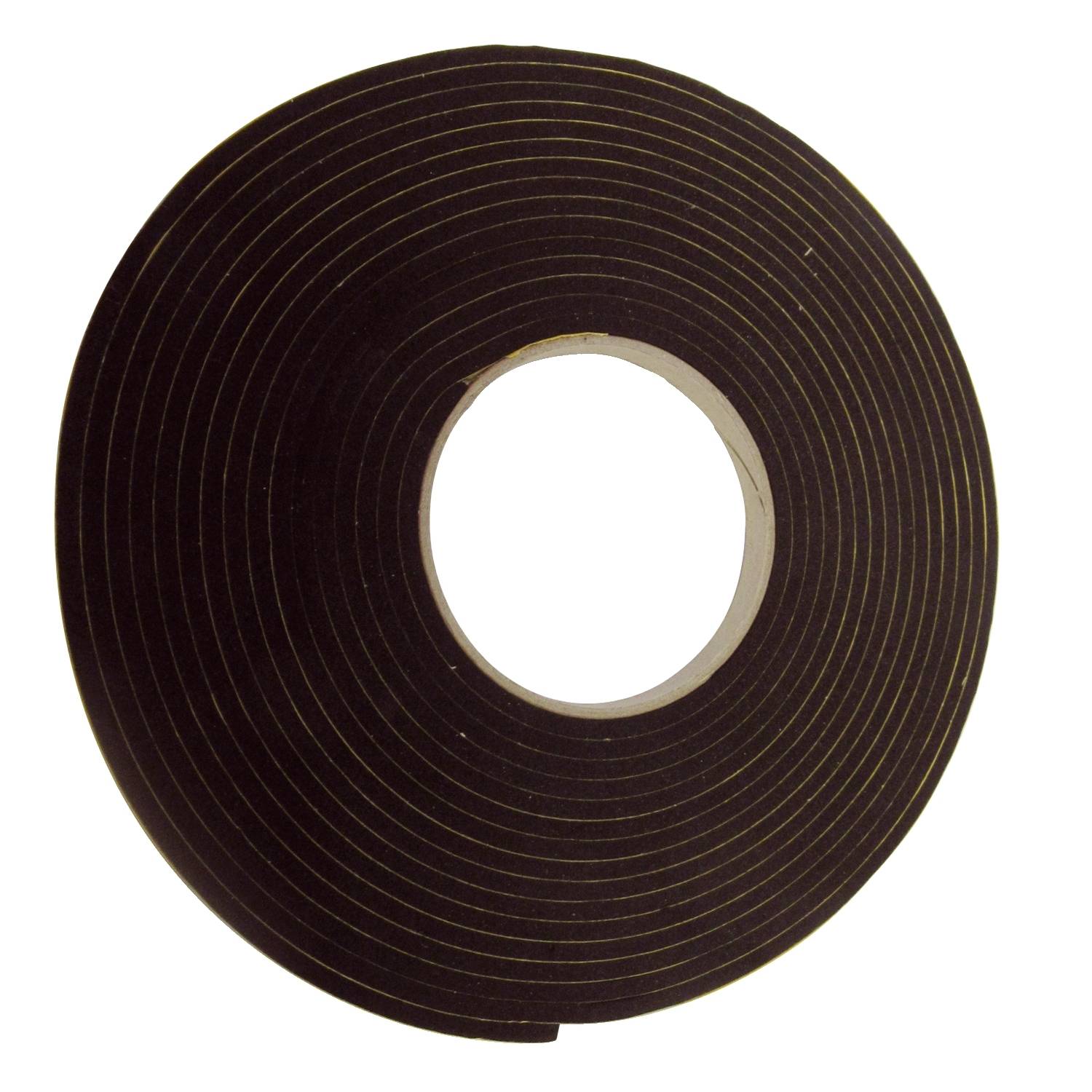 Un rouleau de ruban isolant noir, posé à plat, avec des lignes circulaires concentriques visibles.