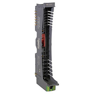 Un connecteur électrique noir à plusieurs broches avec un boîtier vert, adapté à l'automatisation industrielle.