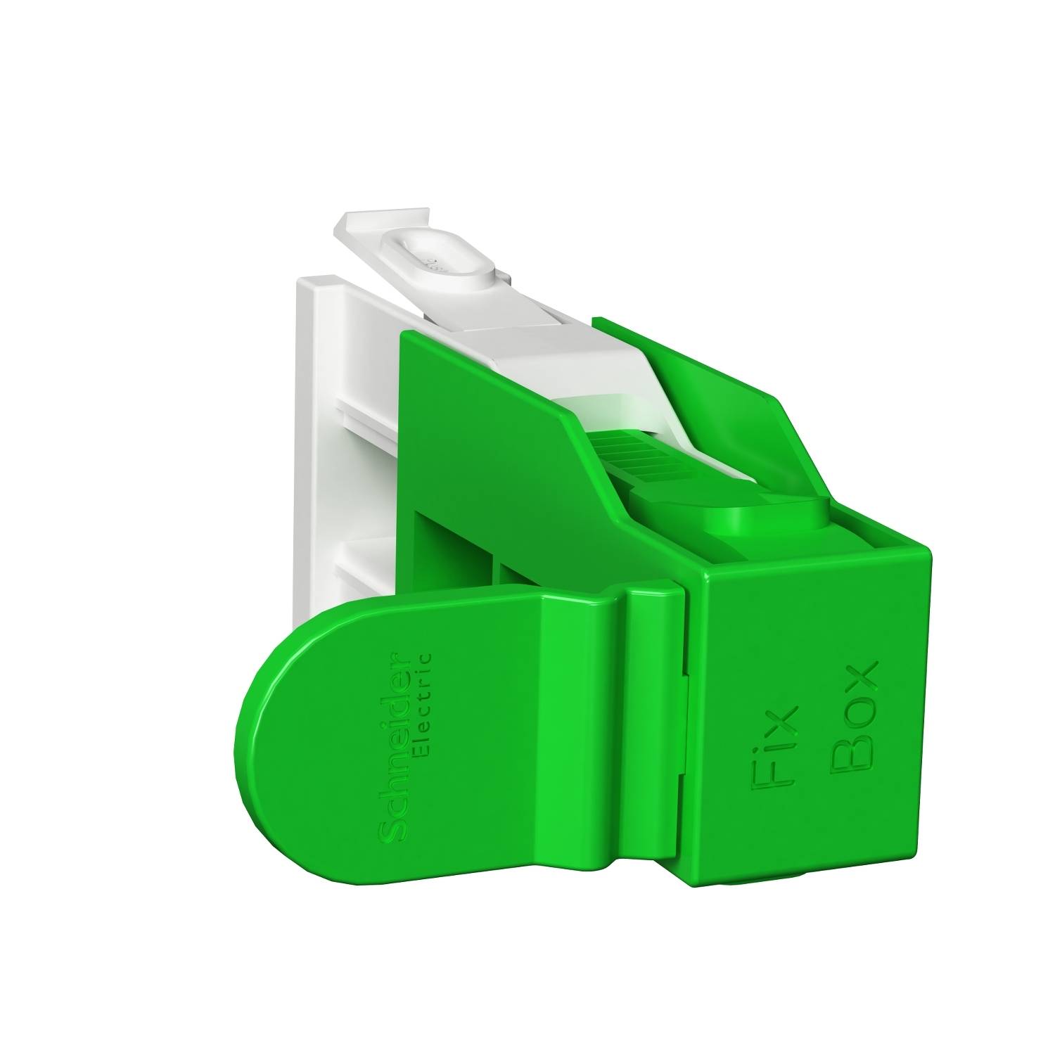 Module de connexion enfichable vert de Schneider Electric. Il est utilisé pour les connexions électriques dans un système de commutation.