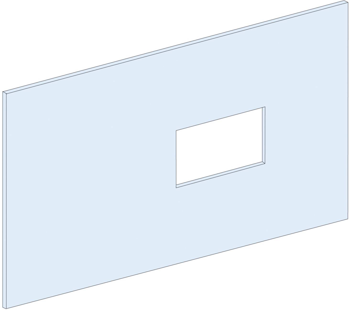 Mur bleu avec une découpe rectangulaire au centre, pouvant servir de fenêtre ou de cadre.