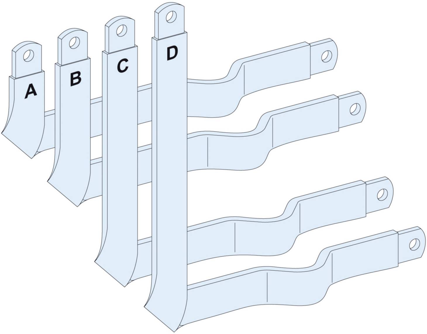 Le diagramme montre quatre socs de charrue différents (A, B, C, D) avec des angles et des longueurs variés.