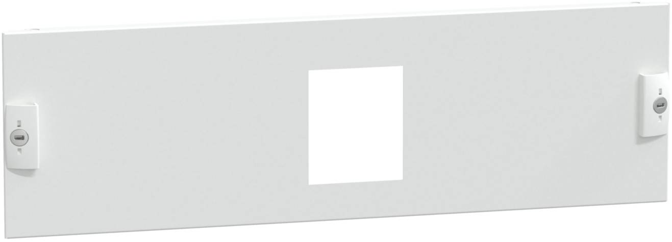 Couverture blanche avec une découpe rectangulaire au centre et deux serrures à clé sur les côtés.