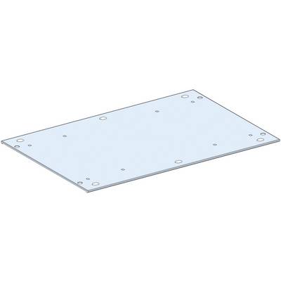 Tôle métallique bleue rectangulaire avec plusieurs trous de différentes tailles.