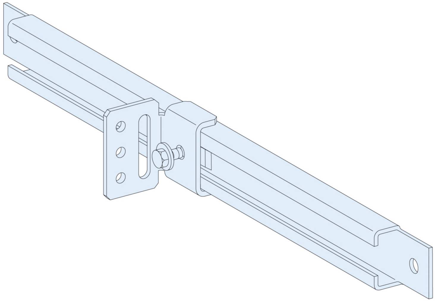 Dessin technique d'un support ajustable avec vis et plaque perforée, pour la fixation de composants.
