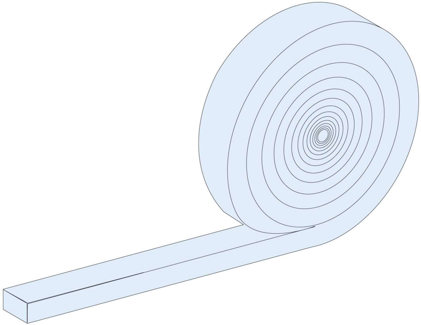 Une spirale bleue avec une extrémité rectangulaire sur un fond blanc, ressemblant à un ruban enroulé ou un mètre ruban.