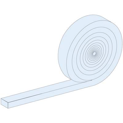 Une spirale bleue avec une extrémité rectangulaire sur un fond blanc, ressemblant à un ruban enroulé ou un mètre ruban.