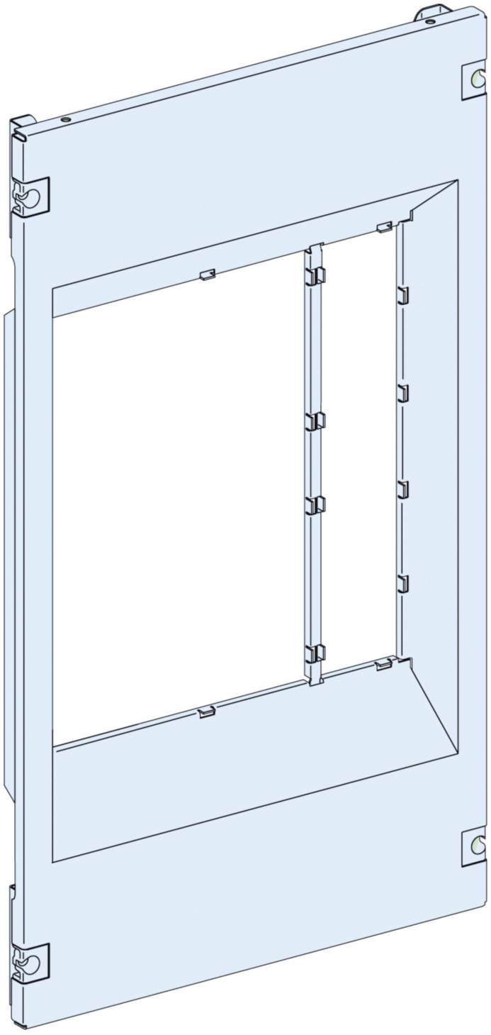 Un cadre rectangulaire en métal avec plusieurs points de fixation et une découpe centrale, probablement conçu pour être encastré dans un mur.