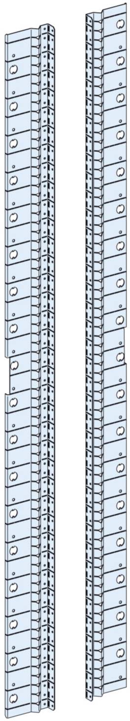 Deux charnières verticales bleues avec plusieurs trous de fixation.