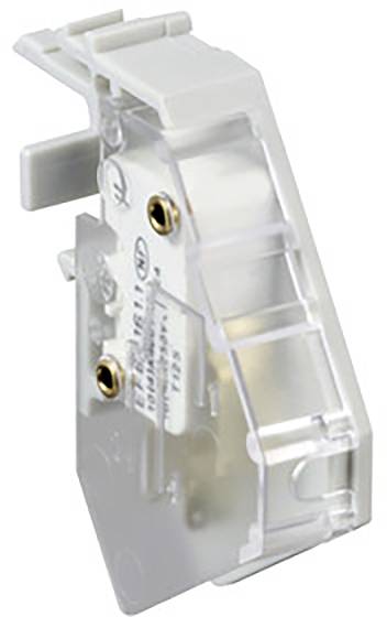 Support en plastique transparent avec connecteurs et vis pour montage électrique.